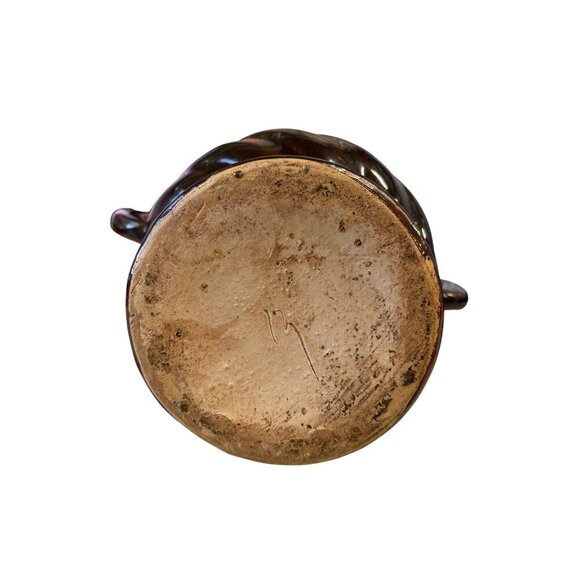 Vintage Brown & Tan Ceramic Vase With Swirled Handles & Drip Glaze Finish - Picture 5 of 6